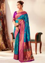 Paithani Silk Firozi Festival Wear Weaving Saree